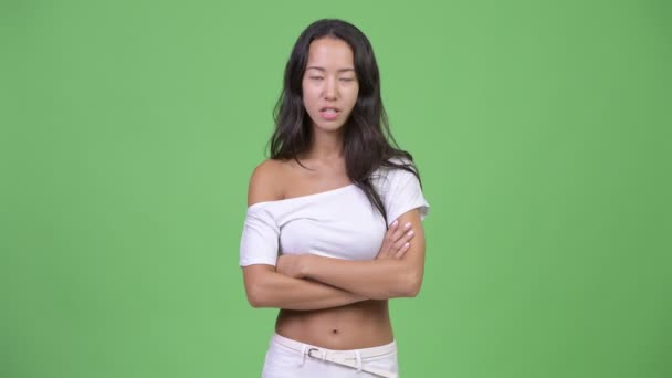 Young stressed multi-ethnic woman talking angrily — Stock Video