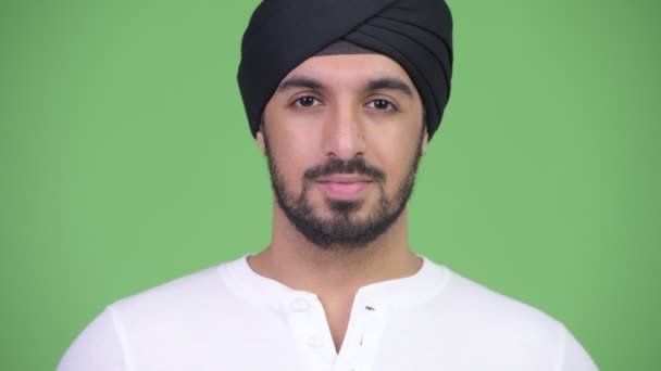 Studio Shot Young Handsome Bearded Indian Man Wearing Turban Chroma — Stock Video