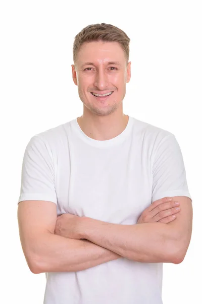 Schöner kaukasischer Mann isoliert vor weißem Hintergrund — Stockfoto