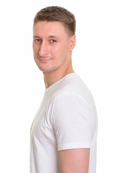 Przystojny kaukaski mężczyzna na białym tle biały — Zdjęcie stockowe