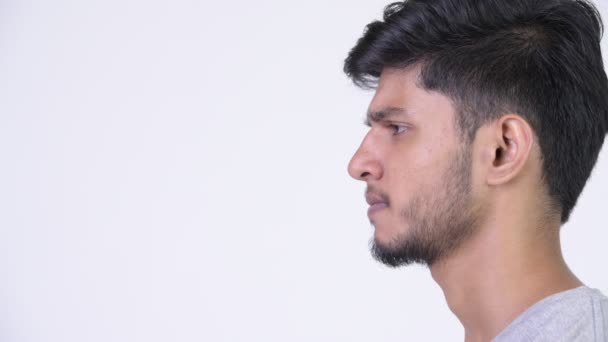 Профілі думка сердитий Бородаті Індійська юнак кричали — стокове відео