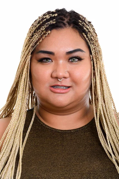 Face of young happy fat Asian woman smiling wearing nose ring — Stock Photo, Image