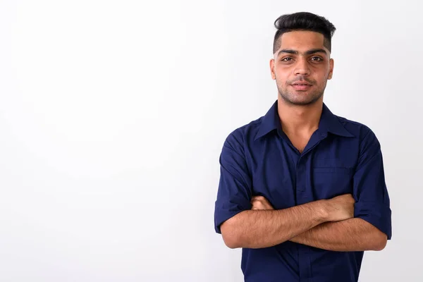 Studio záběr mladý indický podnikatel proti bílému pozadí — Stock fotografie
