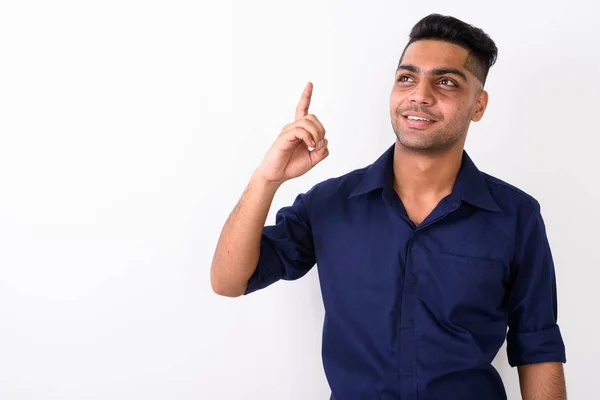 Studio záběr mladý indický podnikatel proti bílému pozadí — Stock fotografie