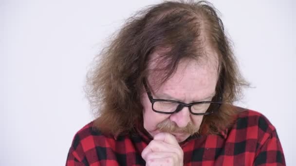 Studio Shot Senior Hipster Man Mustache Chroma Key White Background — Stock Video