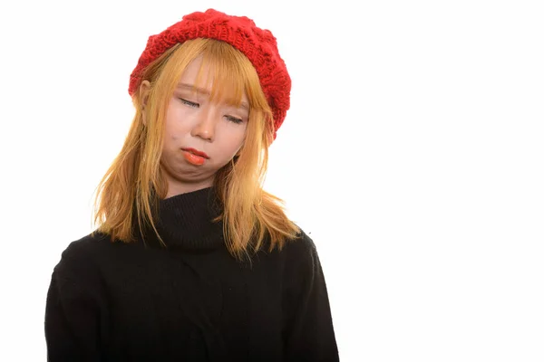 Young cute Asian woman feeling sad and exhausted — Stock Photo, Image