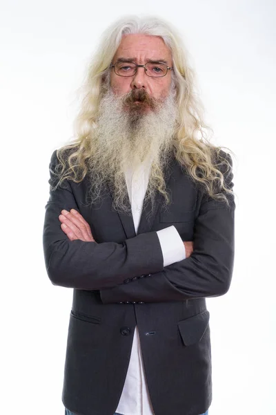 Studio colpo di anziano barbuto uomo d'affari indossa occhiali arguzia — Foto Stock