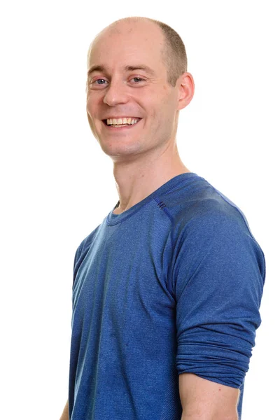 Perfil vista retrato de homem caucasiano careca feliz sorrindo — Fotografia de Stock