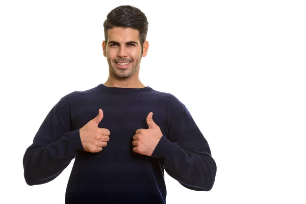 Jong gelukkig Perzische man glimlachen en het geven van duimen omhoog — Stockfoto