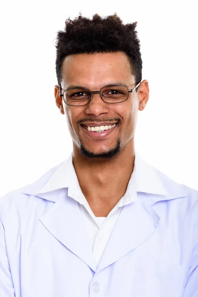 Face of young happy African man doctor smiling while wearing eye — Stock Photo, Image