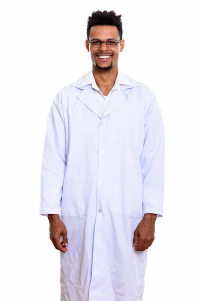 Studio Shot Young Happy African Man Doctor Smiling While Standing — Stock Photo, Image