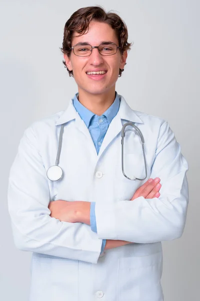 Portrait of young handsome man doctor with eyeglasses — Stock Photo, Image