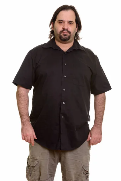 Fat Καυκάσου άνθρωπος στέκεται και να βλέπουν τα φωτογραφικών μηχανών — Φωτογραφία Αρχείου