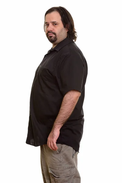 Tłuszcz kaukaski mężczyzna widok profilu patrząc na kamery — Zdjęcie stockowe