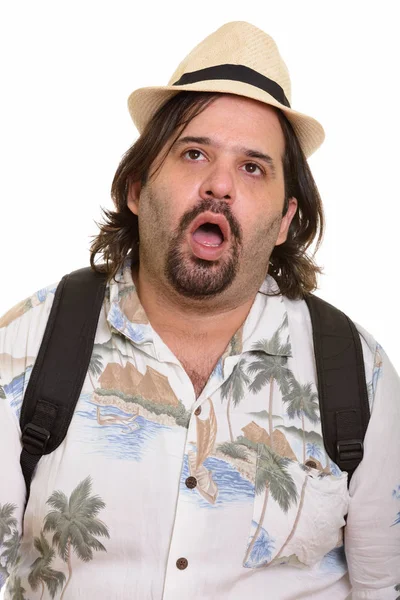 Fat bearded Caucasian tourist man looking tired — Stock Photo, Image