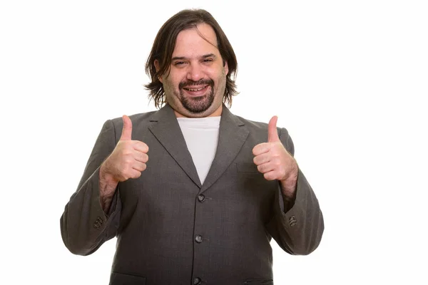 Feliz gordura caucasiano empresário sorrindo e dando polegares para cima — Fotografia de Stock