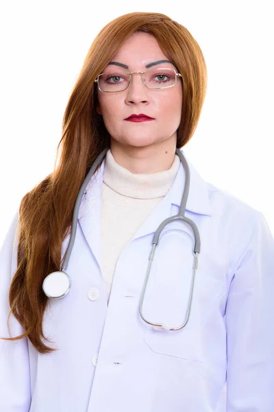Studio záběr ženy lékař nosí brýle — Stock fotografie