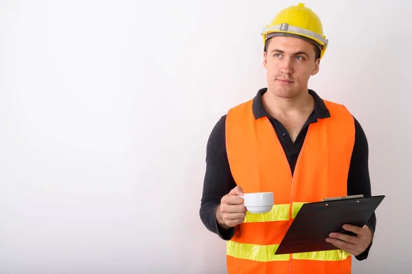 Portrait of young man construction worker standing — Stock Photo, Image