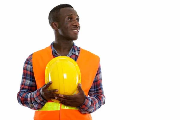 Studio záběr mladík happy černé africké stavební dělník — Stock fotografie