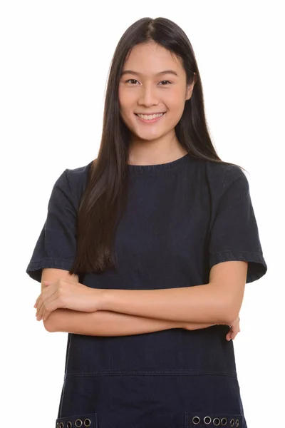 Boldog ázsiai tizenéves mosolygós kislány portréja — Stock Fotó