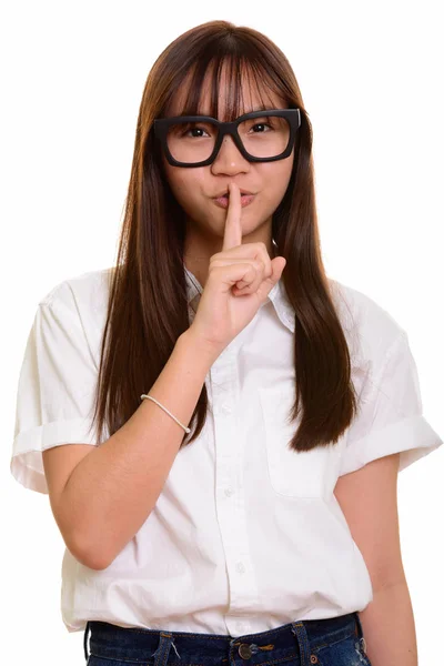 Молодих підлітків дівчина грати пальцем на губах — стокове фото