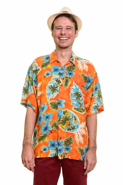 Happy Caucasian tourist man smiling and looking at camera — Stock Photo, Image