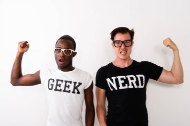 Siyah Afrika Geek delikanlı Avrupa Nerd m ile stüdyo çekim