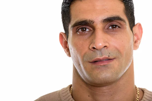Primo piano di giovane muscoloso volto uomo persiano — Foto Stock