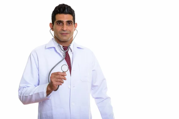 Studioaufnahme Eines Jungen Muskulösen Persischen Mannes Arzt Mit Stethoskop — Stockfoto