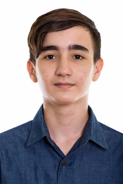 Studio shot of face of young handsome Persian teenage boy — Stock Photo, Image