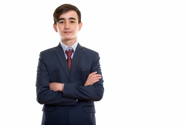 Studio shot van jonge knappe Perzisch teenage zakenman met een — Stockfoto