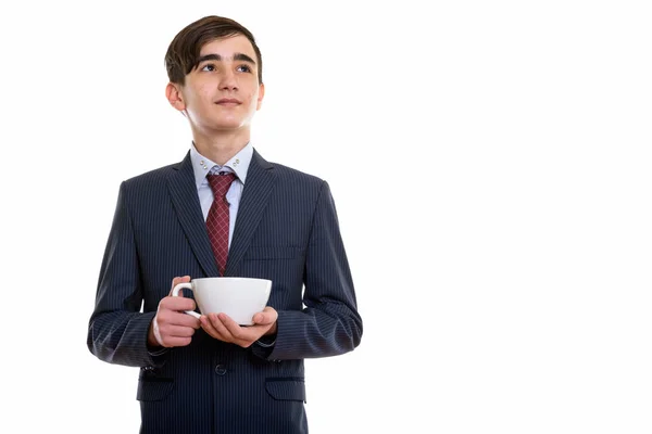 Studioaufnahme des jungen hübschen persischen Geschäftsmannes holdin — Stockfoto