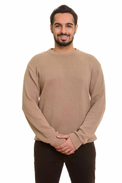 Joven Hombre Indio Feliz Sonriendo Aislado Sobre Fondo Blanco — Foto de Stock