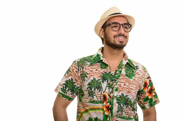 Young happy Indian man thinking ready for vacation — Stock Photo, Image