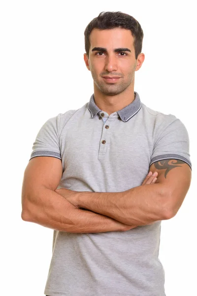 Porträt eines jungen, gut aussehenden persischen Mannes vor weißem Hintergrund — Stockfoto