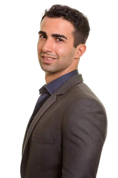 Porträt eines jungen, gut aussehenden persischen Geschäftsmannes vor weißem Hintergrund — Stockfoto