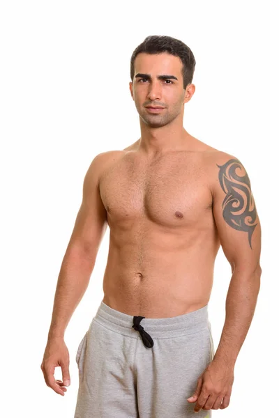Portrait of young handsome Persian man shirtless — Stock Photo, Image