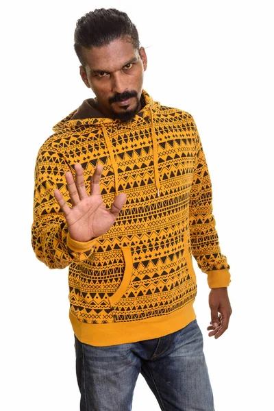 Young Indian man with stop hand gesture — Stock Photo, Image