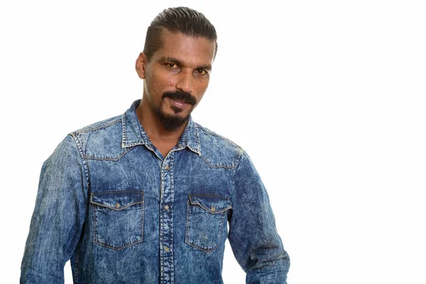 Young happy Indian man smiling studio portrait against white background — Stock Photo, Image