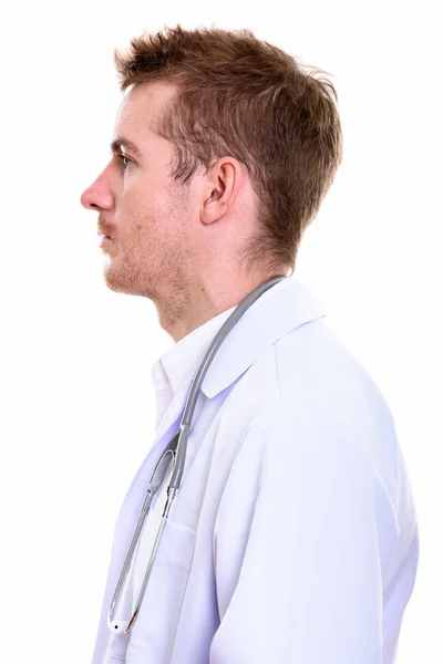 Zobrazení Profilu Člověka Lékaře Izolované Proti Bílému Pozadí — Stock fotografie