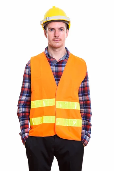 Studio shot of man construction worker standing — Stock Photo, Image