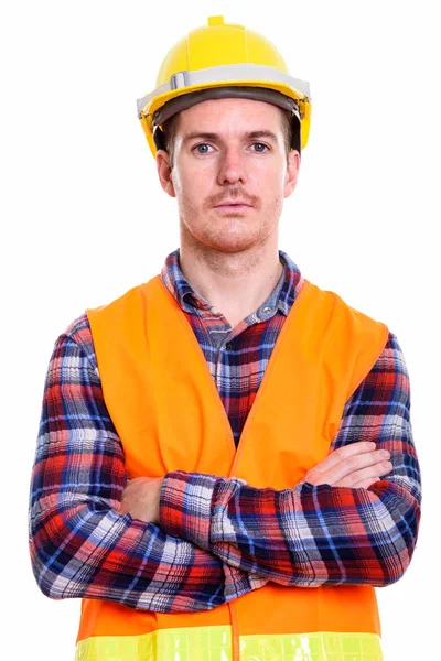 Estúdio tiro de homem trabalhador da construção com braços cruzados — Fotografia de Stock