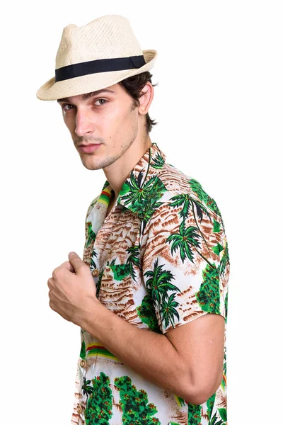 Studio shot of young handsome Brazilian tourist man — Stock Photo, Image