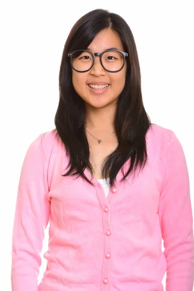 Joven Feliz Mujer Asiática Aislada Sobre Fondo Blanco —  Fotos de Stock