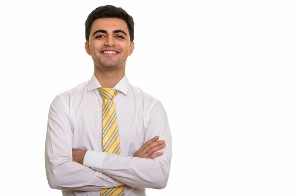 Νεαρός Ευτυχής Επιχειρηματίας Περσικά Απομονωθεί Λευκό Φόντο — Φωτογραφία Αρχείου