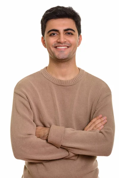 Jovem homem persa feliz sorrindo e olhando para a câmera — Fotografia de Stock