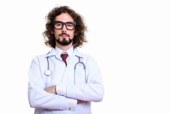 Estúdio tiro de homem bonito médico com braços cruzados — Fotografia de Stock