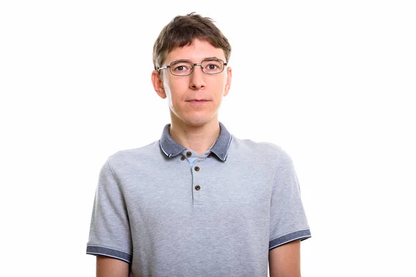 Estudio de tiro de hombre caucásico con gafas — Foto de Stock