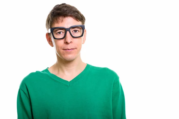 Studioaufnahme eines Mannes mit Brille und Blick in die Kamera — Stockfoto