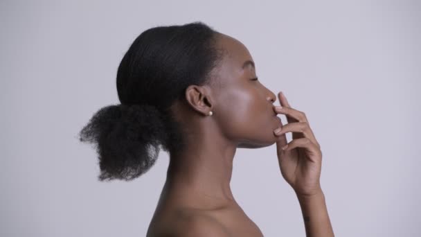 Face of young beautiful African woman shirtless as beauty concept — Stock Video